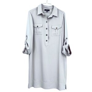 Jones New York Shirt‎ Dress Beige Long Sleeve Size 16 Classic Work Professional